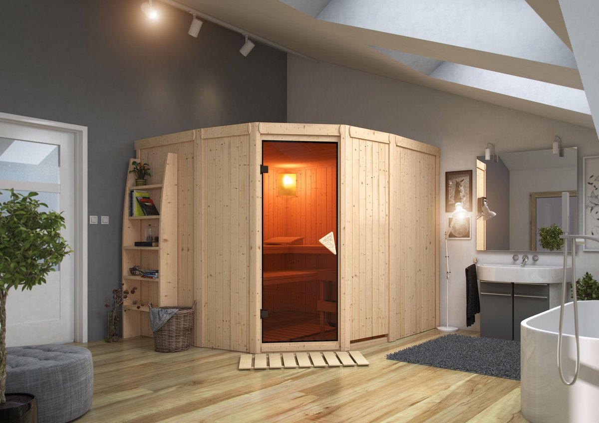 Karibu 7-Eck-Sauna Simara 3 - 231x231 cm, 68 mm "Exklusiv"