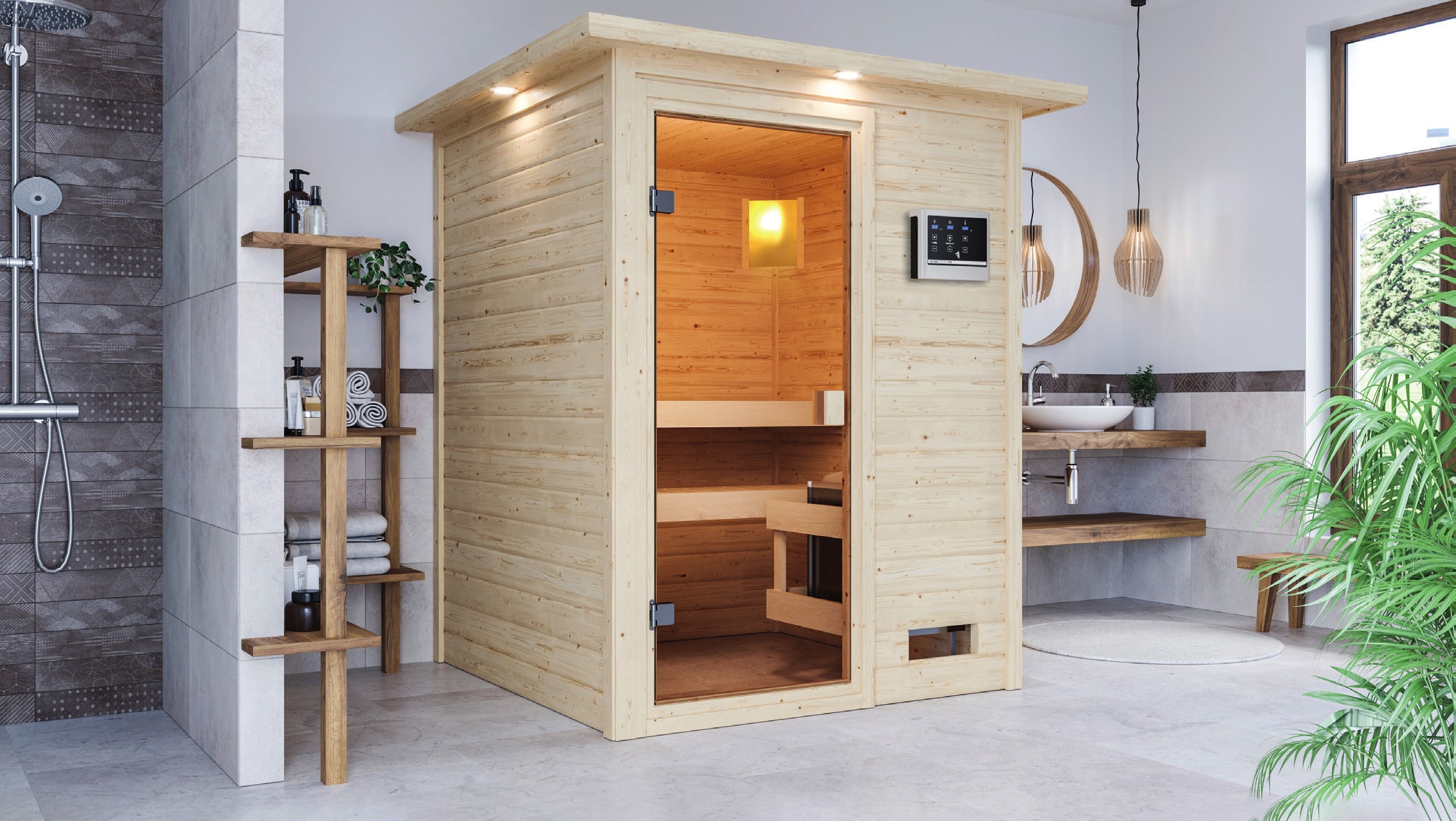 Karibu Sauna Sandra - 145x145 cm, 38 mm WOODfeeling