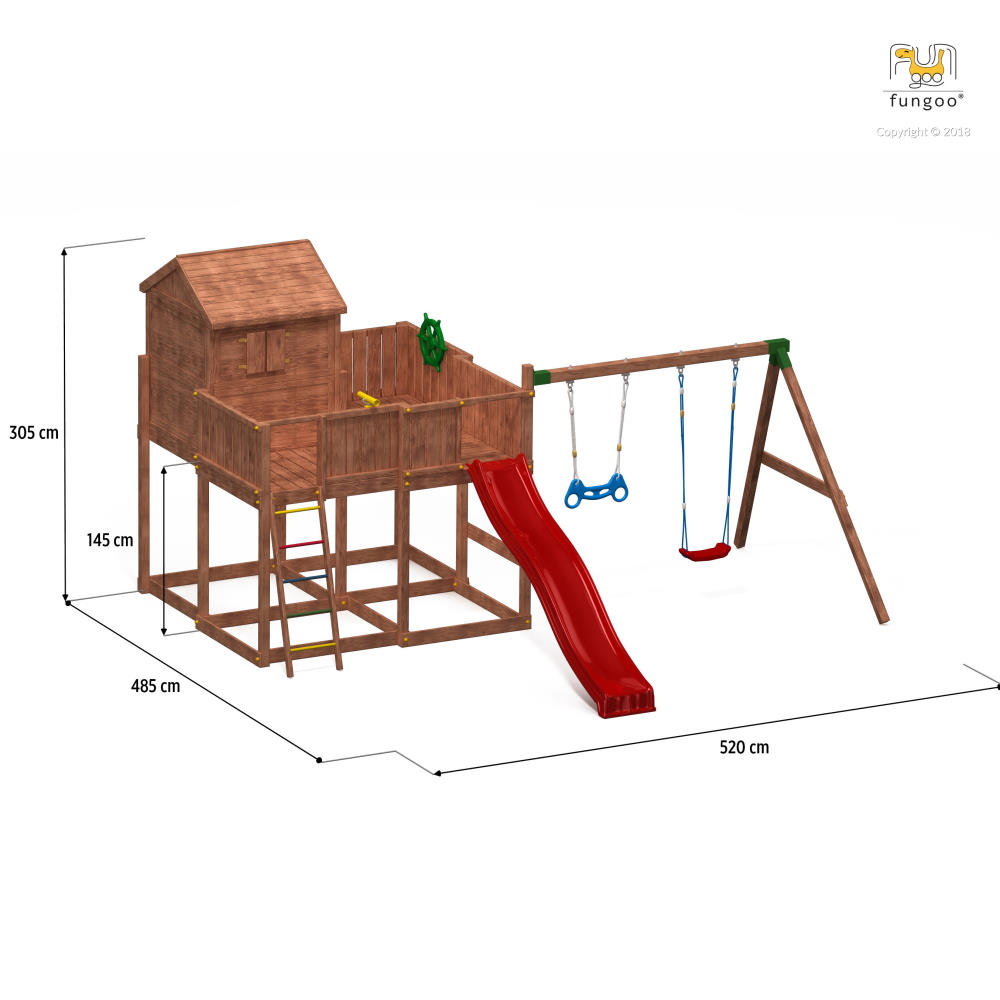 Fungoo Spielturmset My SPACE XL MOVE+, teak-farben lasiert