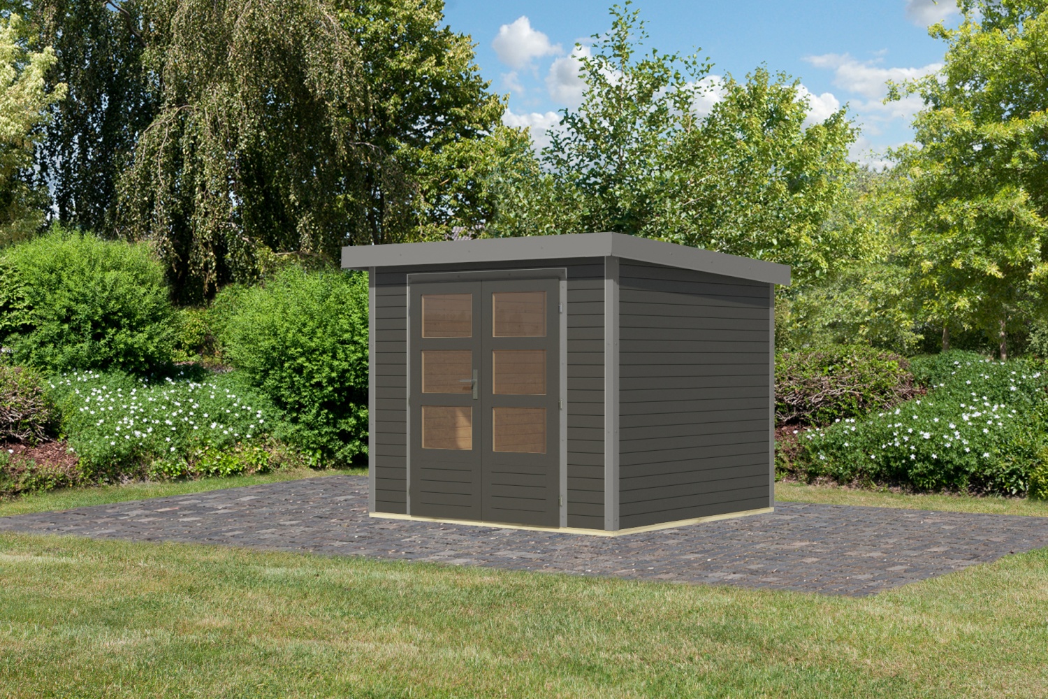 Hybrid-Gartenhaus Jupiter 3B - 238x213 cm, 19mm terragrau/graualuminium