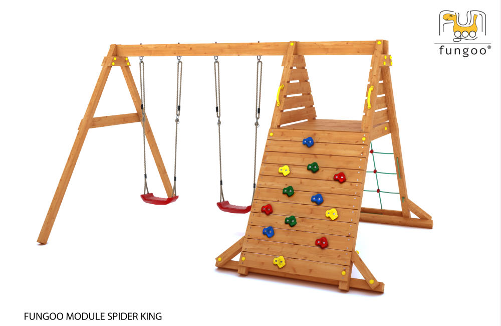 Fungoo Kletter-Doppelschaukel SPIDER KING, teak-farben lasiert