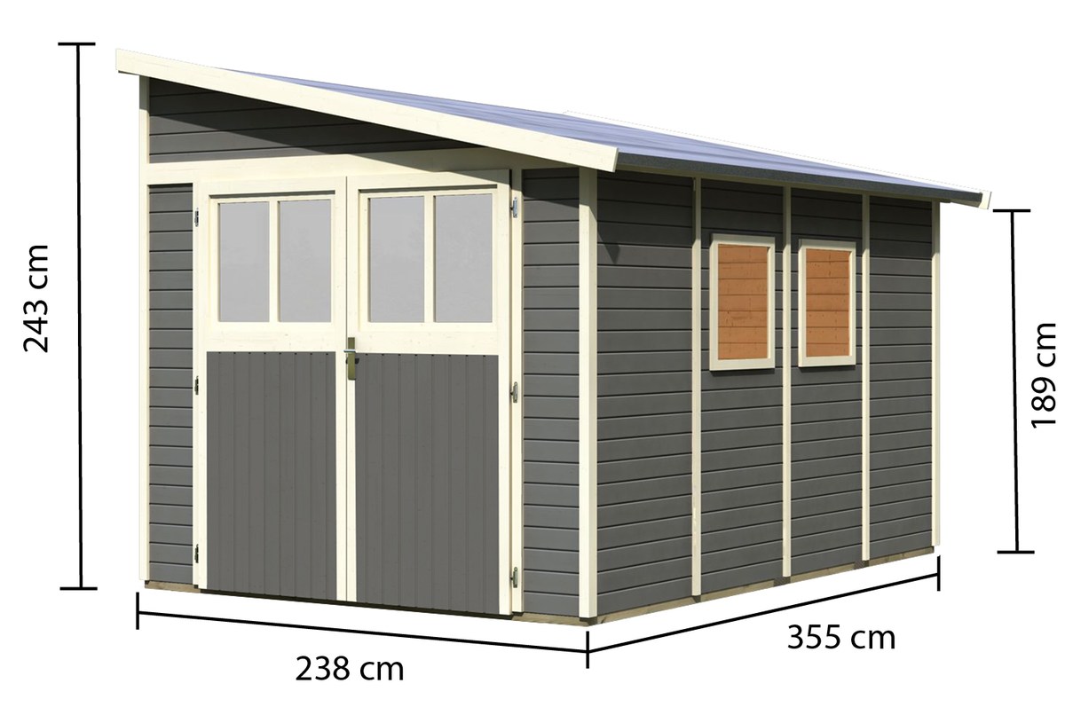 Anlehnhaus Bomlitz 4 - 238x355 cm, 19 mm Holz terragrau, Karibu