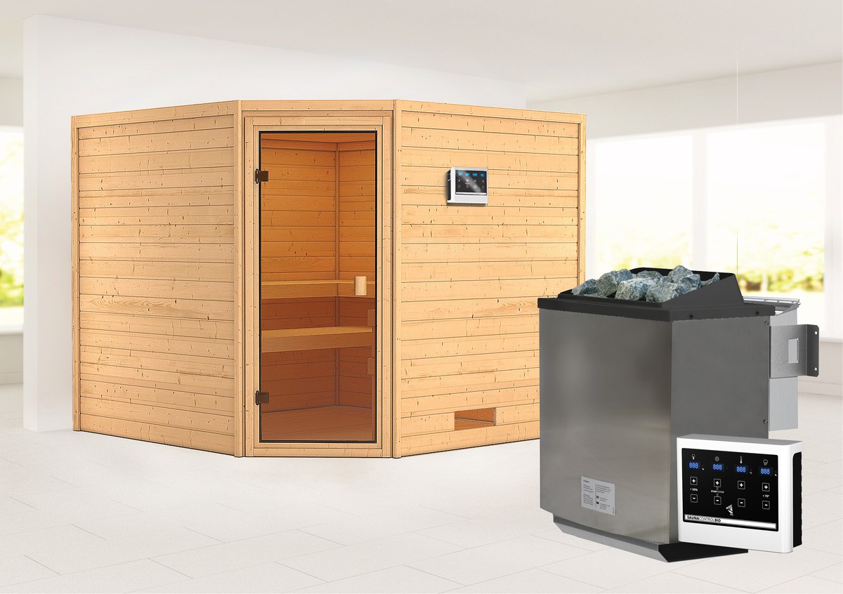Aktionssauna Turku 3 - 231x231 cm, 38 mm Massivholzsauna|Set-Ofen 3