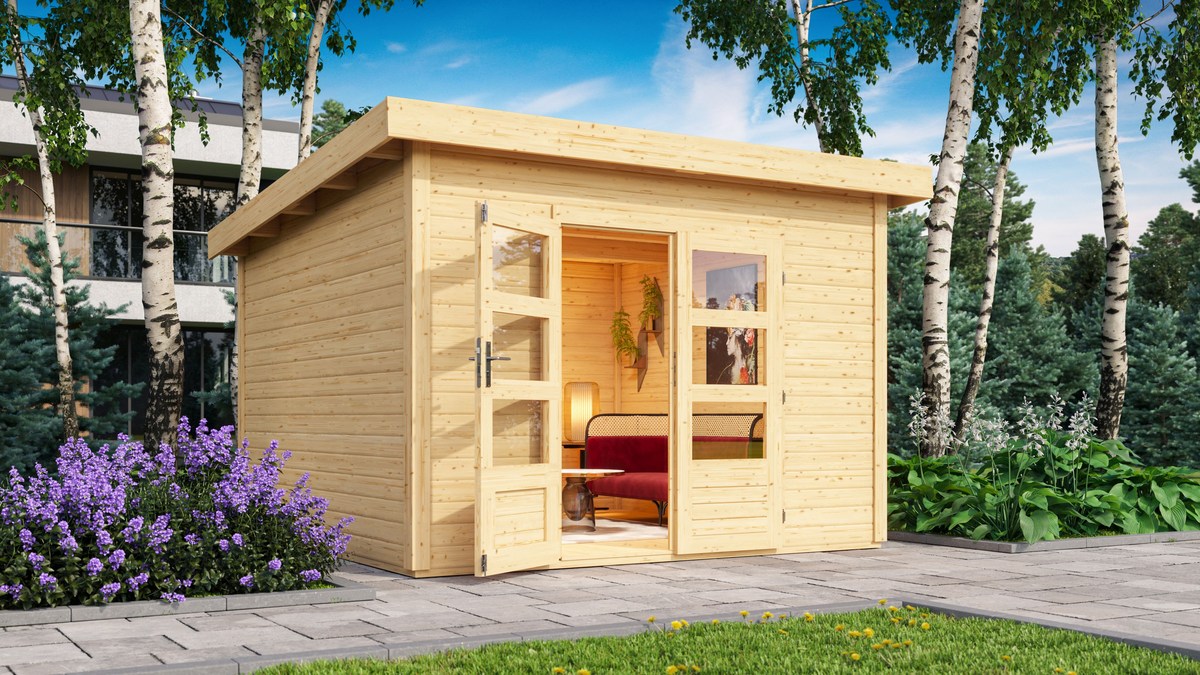 Gartenhaus Northeim 3 - 309x309 cm, 38 mm Holz naturbelassen, Karibu
