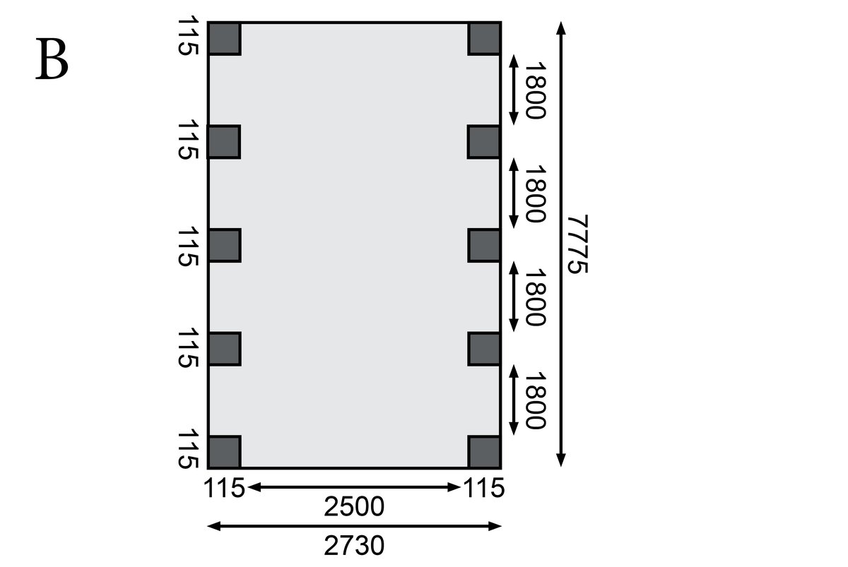 Einzelcarport CLASSIC 3 Variante A - 318x860 cm, kdi mit Stahldach