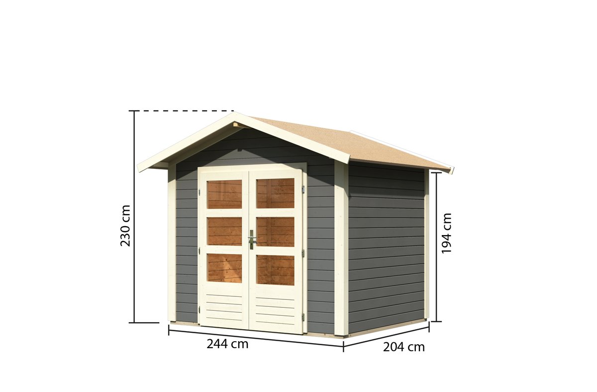 Gartenhaus Talkau 3 - 244x204 cm, 28 mm Holz terragrau, Karibu