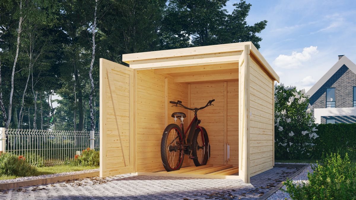 Fahrradgarage 163x163 cm, 19 mm Holz naturbelassen, Karibu