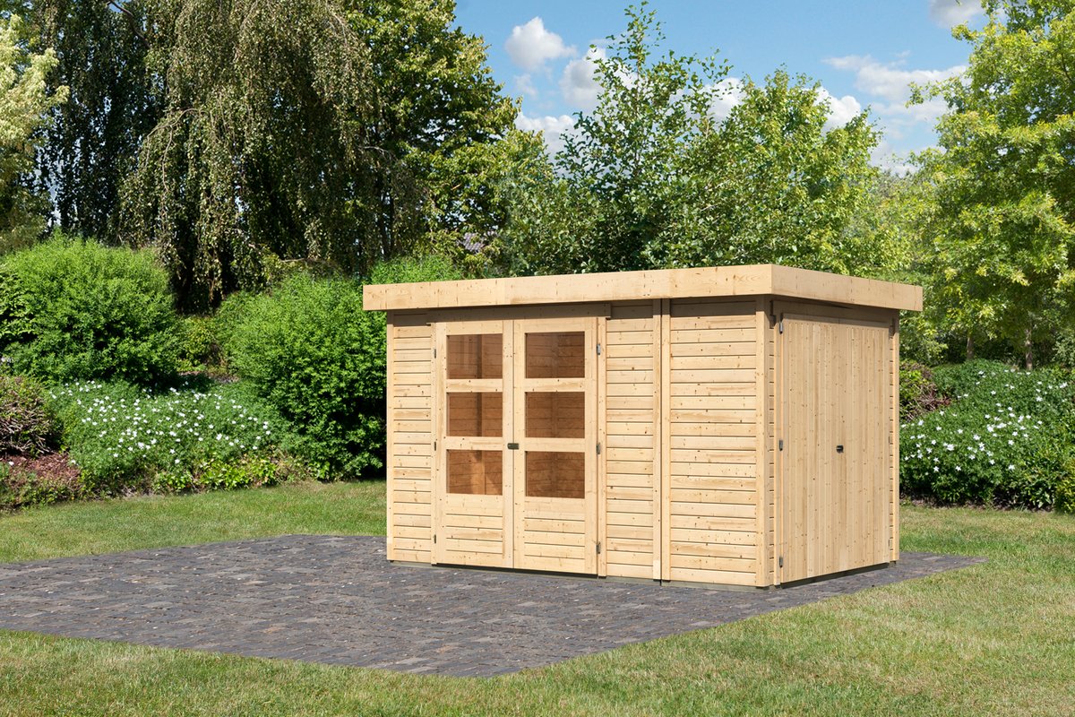 Gartenhaus Retola 3, 319x 217 cm mit Anbauschrank, 19 mm Holz naturbelassen, Karibu