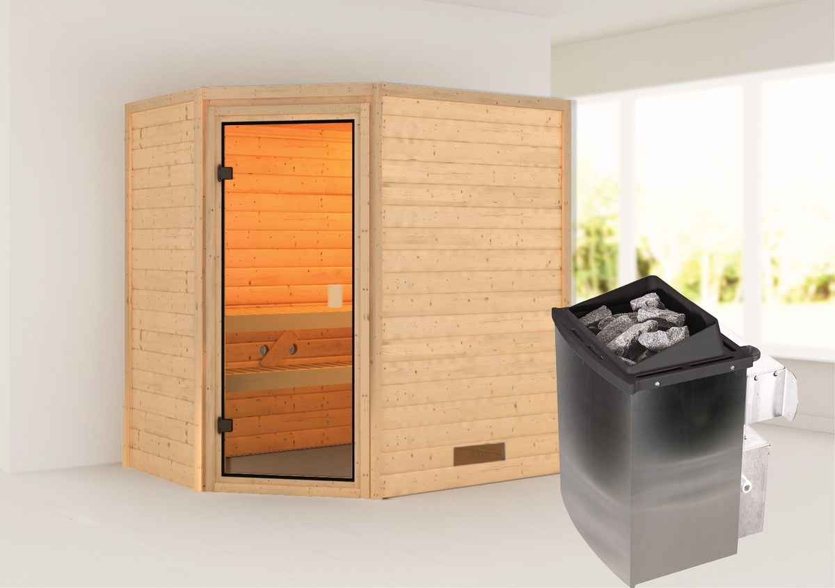 Aktionssauna Turku 1 - 196x146 cm, 38 mm Massivholzsauna|Set-Ofen 1