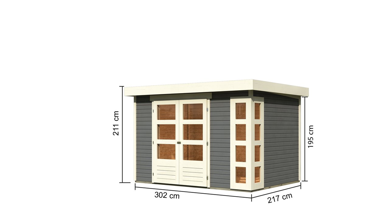 Gartenhaus Kerko 4 - 298 x 213 cm, 19 mm Holz terragrau, Karibu