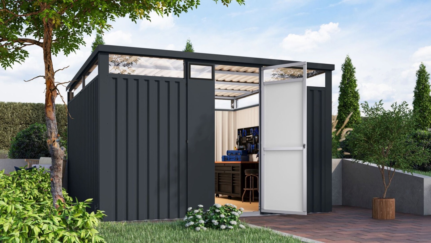 Metall-Gerätehaus Østen 3,5 - 343x343 cm, anthrazit, Karibu