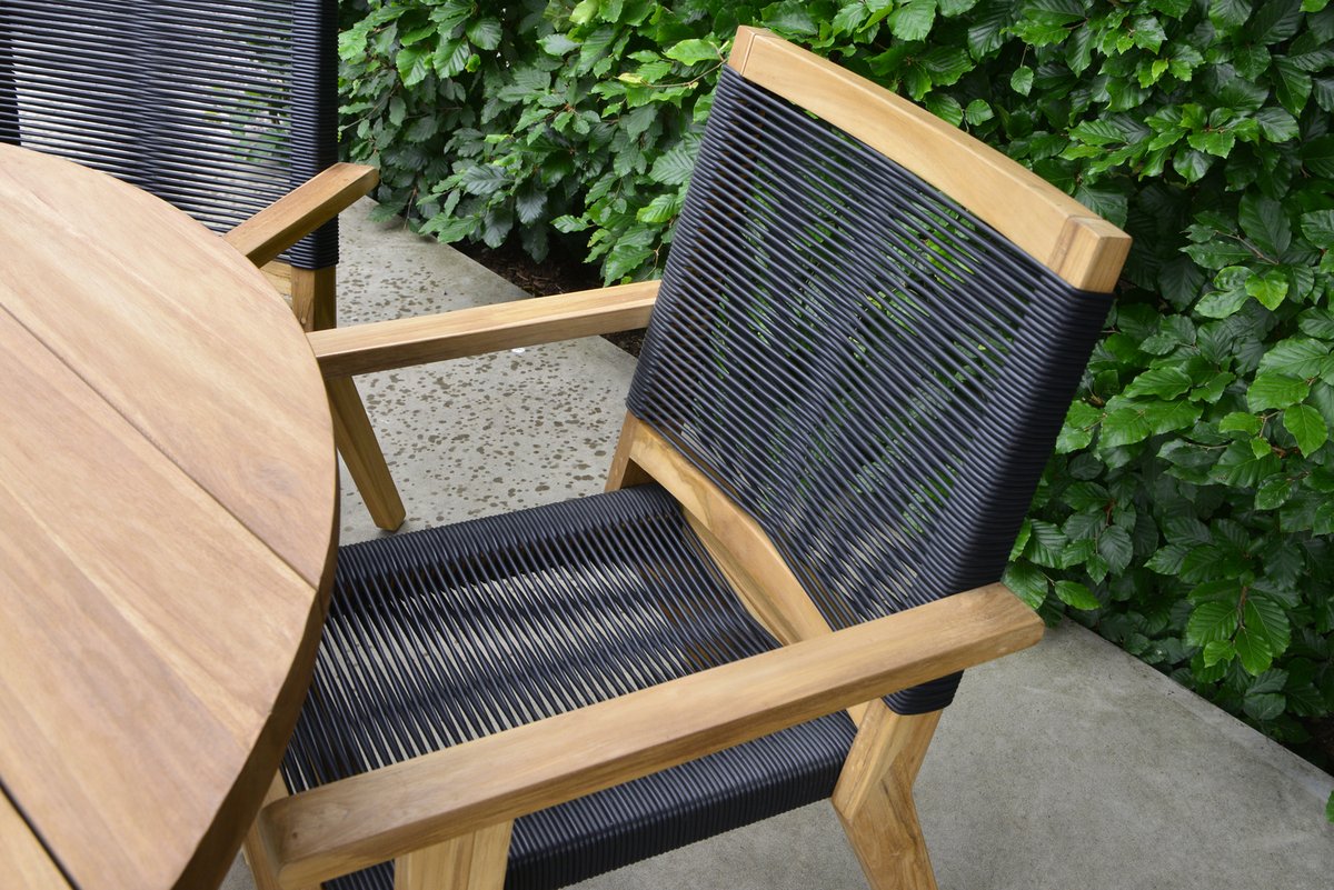 Ardernäs Teak-Gartensessel / Dining Chair mit schwarzer Schnurbespannung