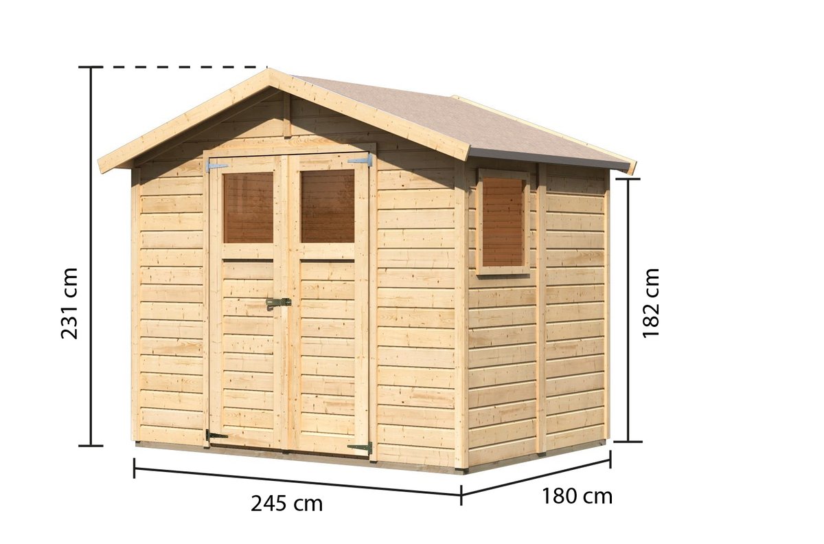 Gartenhaus Dalin 1 - 241x177 cm, 14 mm Holz naturbelassen, Karibu