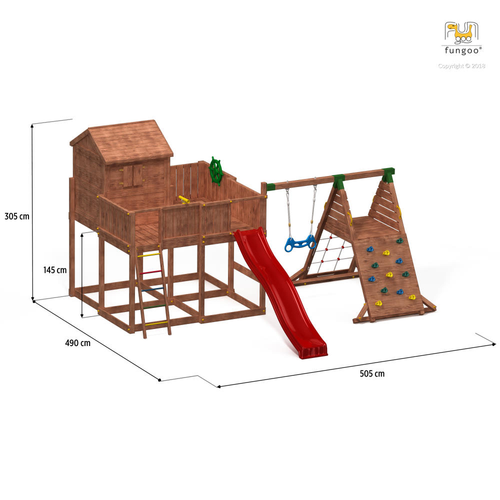 Fungoo Spielturmset My SPACE XL SPIDER+, teakfarben lasiert