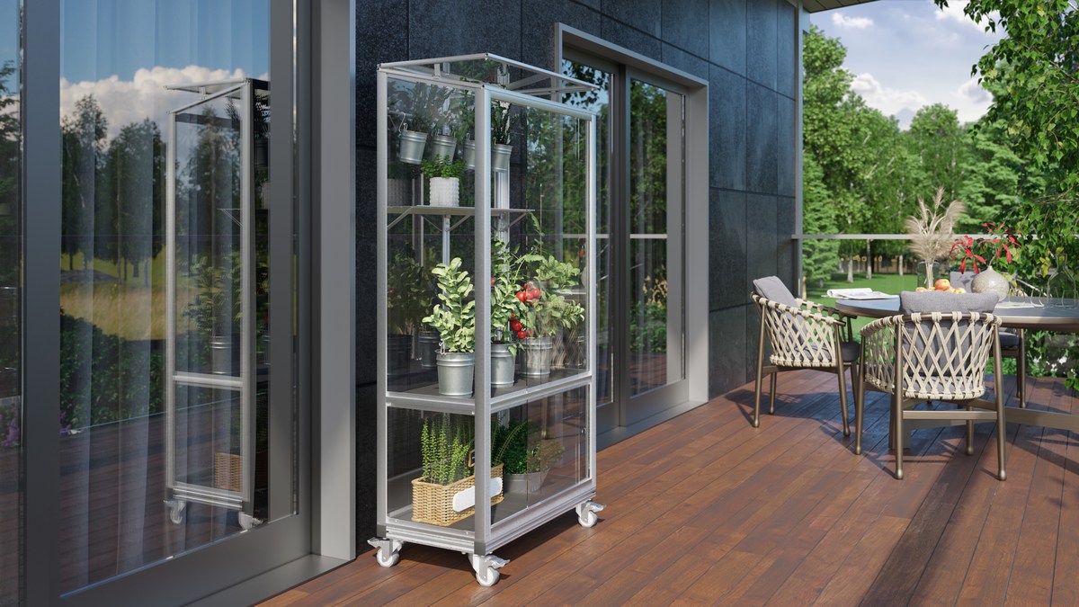 Vitavia Balkongewächshaus Polis mit Rollfundament, alu, Echtglas