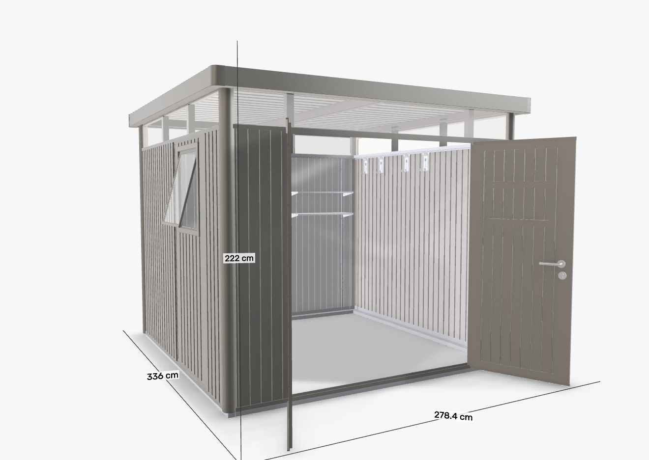 biohort Gartenhaus HIGHLINE H4 Window Edition quarzgrau-metallic mit Doppeltür, 257x257 cm