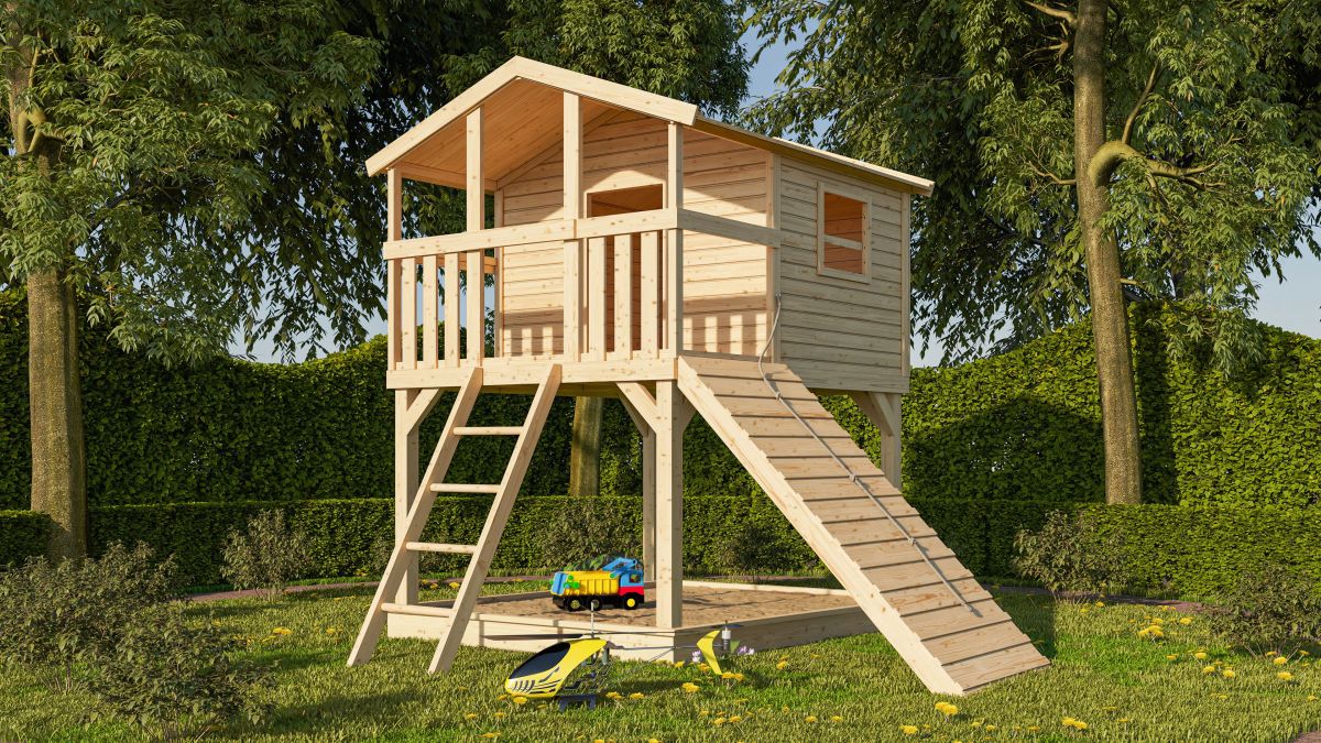 Stelzenhaus Benjamin naturbelassen mit Holzrampe