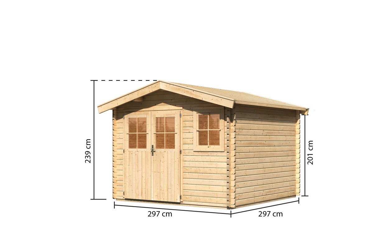 Blockbohlenhaus Felsenau 3 - 282x282 cm, 38 mm naturbelassen, Karibu