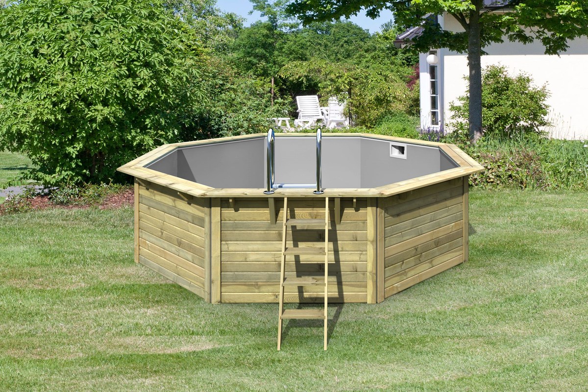 Achteck-Pool X2 470x470 cm, Holz kdi/Folie grau, Karibu
