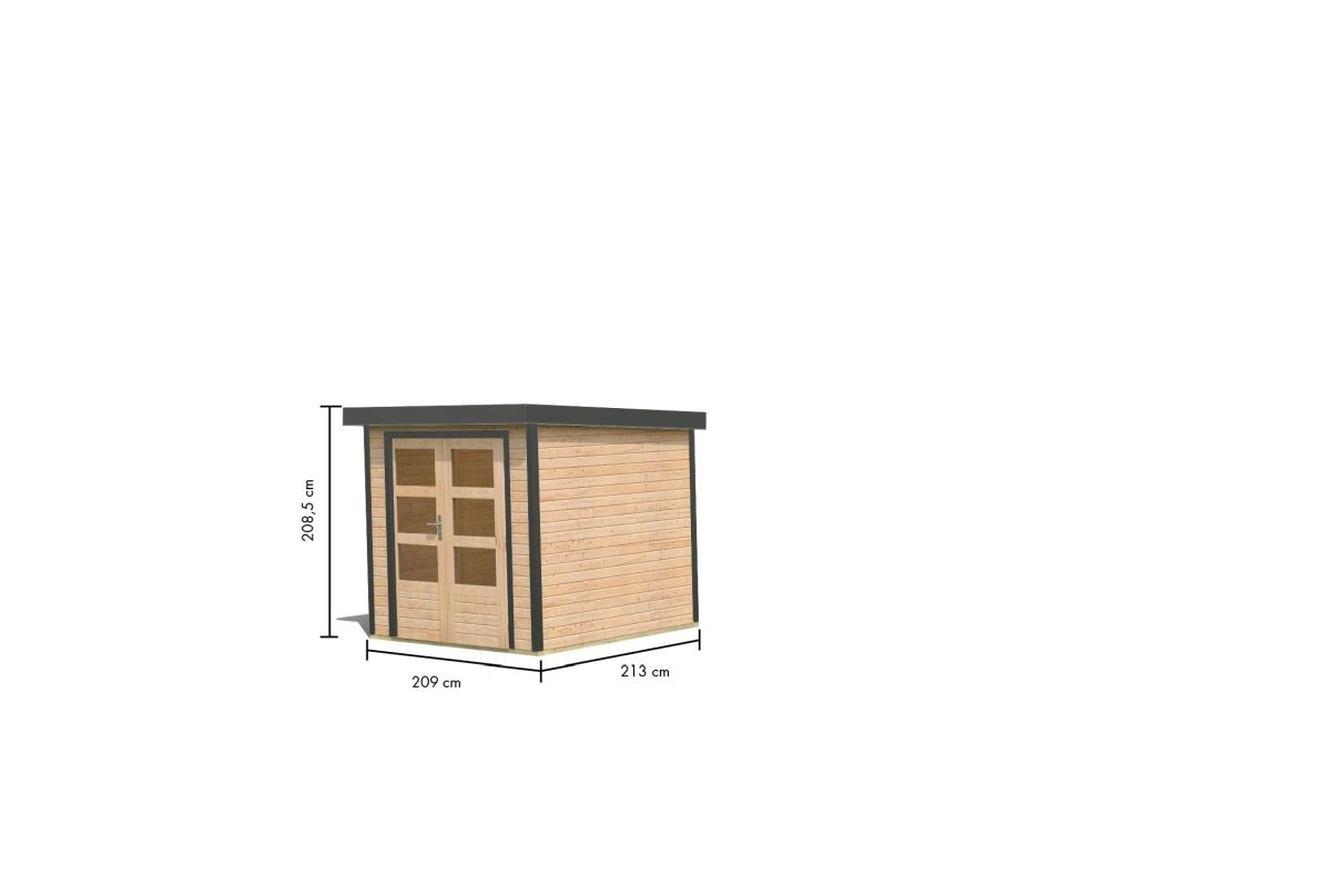 Hybrid-Gartenhaus Jupiter 2A - 209x213 cm, 19mm naturbelassen/anthrazit