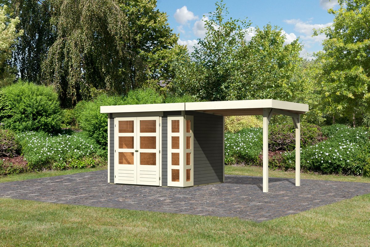 Gartenhaus Kerko 3 - 238 x 213 cm inkl. Anbaudach 2,40 m, 19 mm Holz terragrau, Karibu