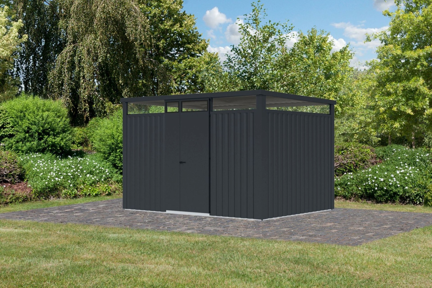 Metall-Gerätehaus Østen 3 - 343x232 cm,anthrazit, Karibu