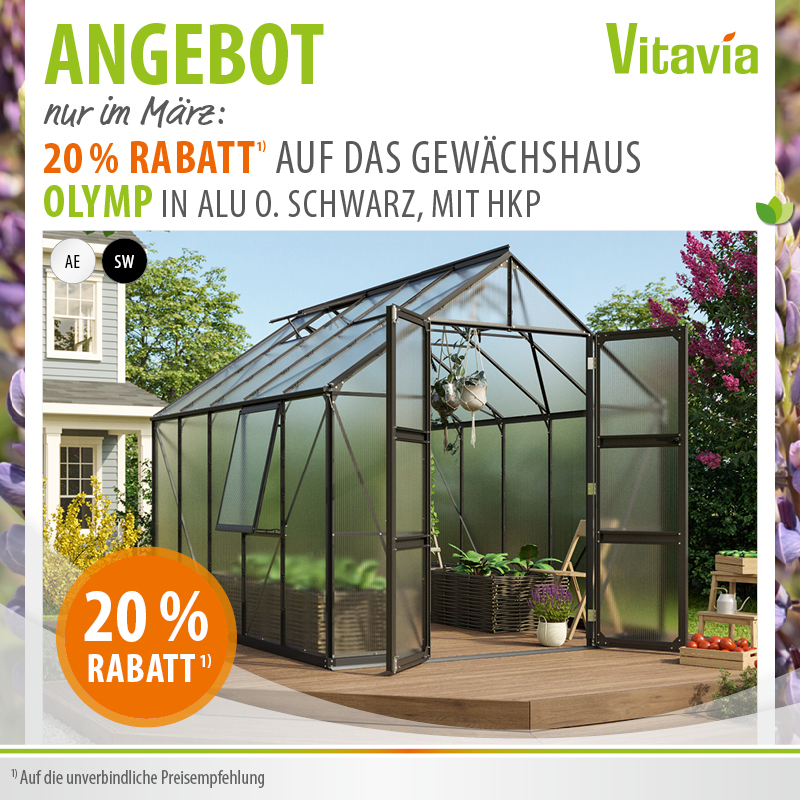 Vitavia Angebot Gewächshaus Olymp alu/schwarz 20% unter UVP