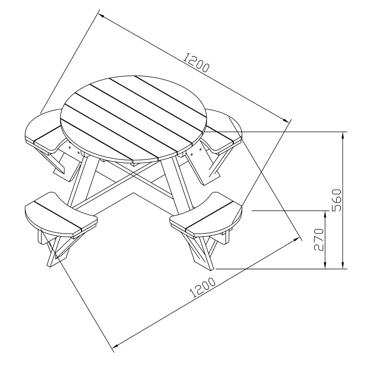 KInder-Picknicktisch UFO rund, Hemlockholz braun/weiß