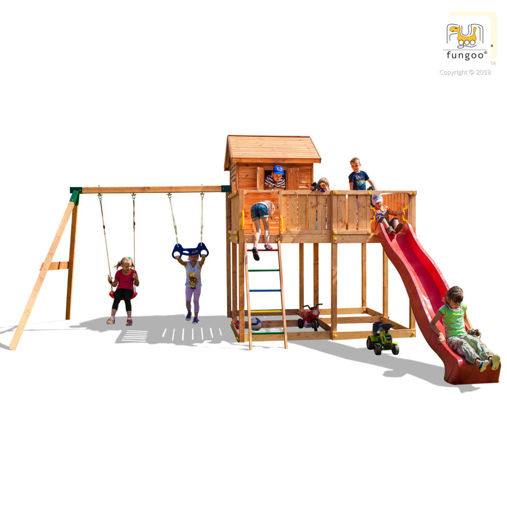 Fungoo Spielturmset My SPACE XL MOVE+, teak-farben lasiert