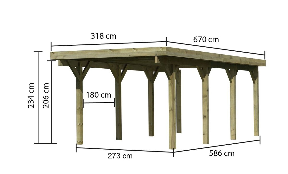 Einzelcarport CLASSIC 2 Variante A - 318x670 cm, kdi mit PVC-Dach