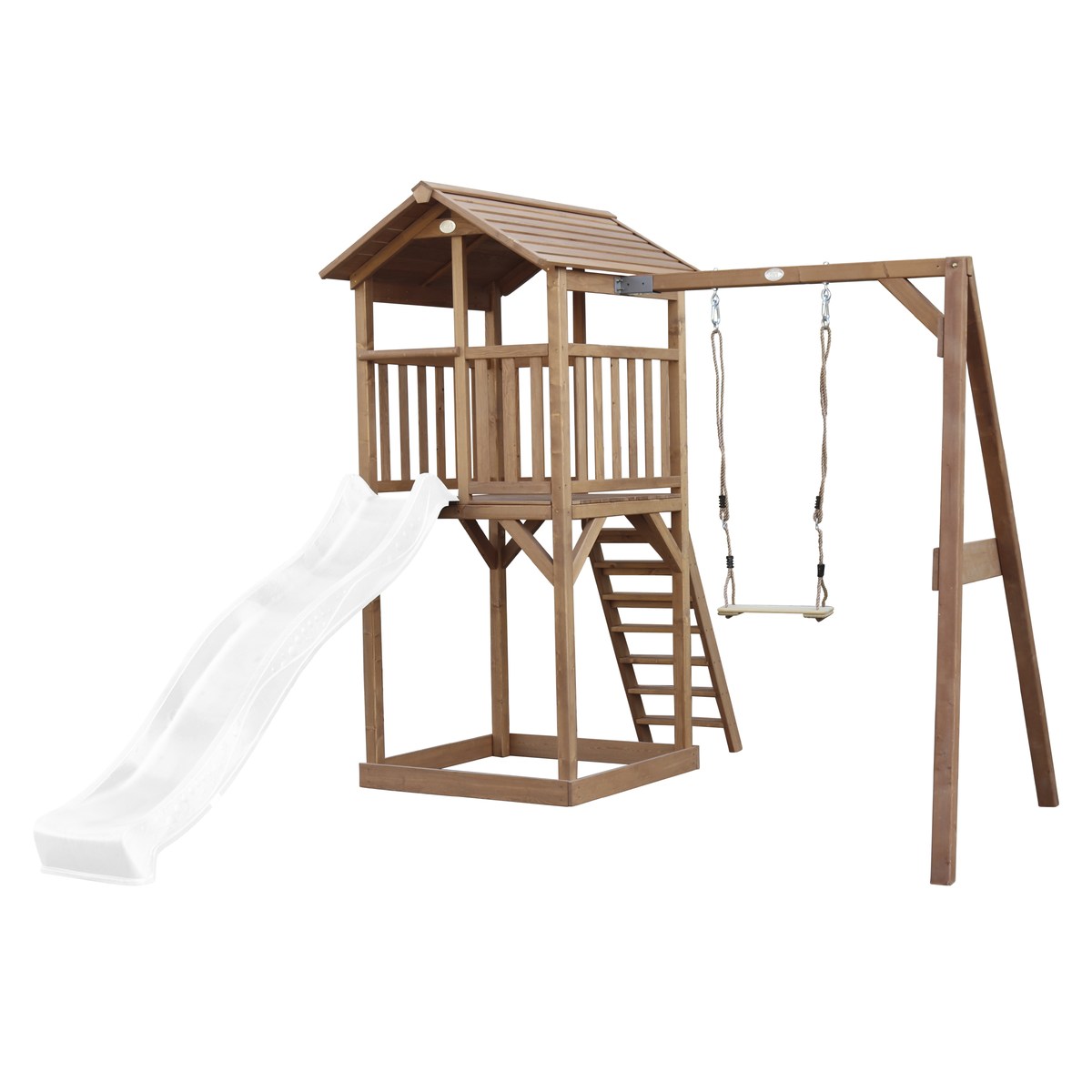 Spielturm Beach Tower Swing braun mit Rutsche weiß