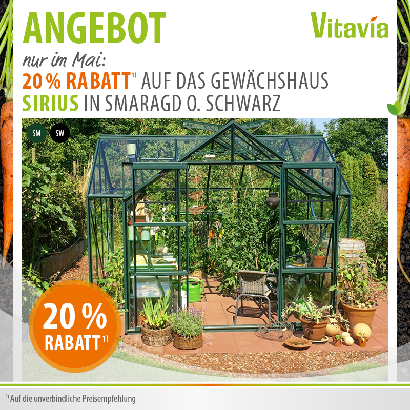 Angebot Vitavia Orangerie Gewächshaus Sirius grün oder schwarz mit 20% Rabatt