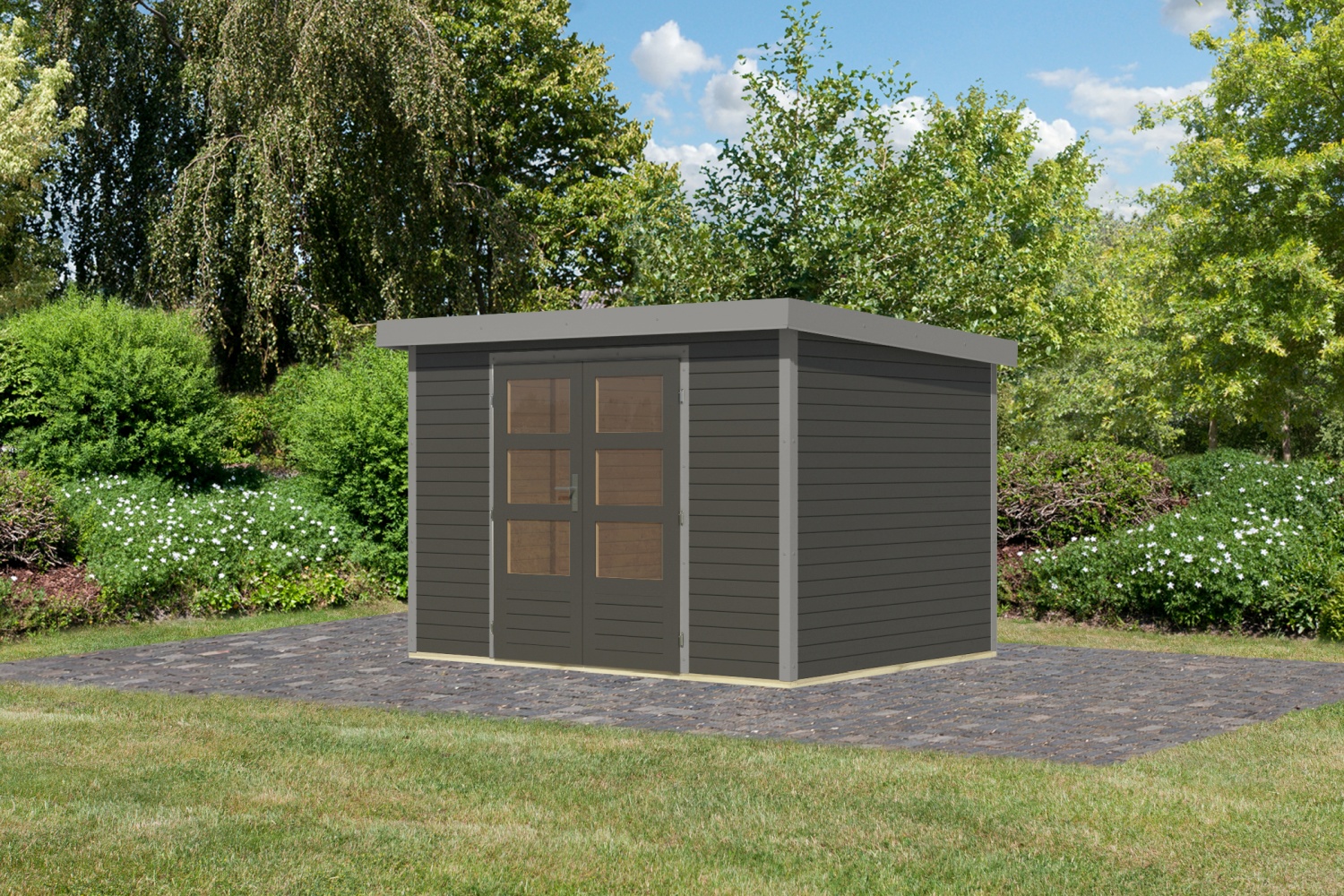 Hybrid-Gartenhaus Jupiter 4B - 298x213 cm, 19mm terragrau/graualuminium