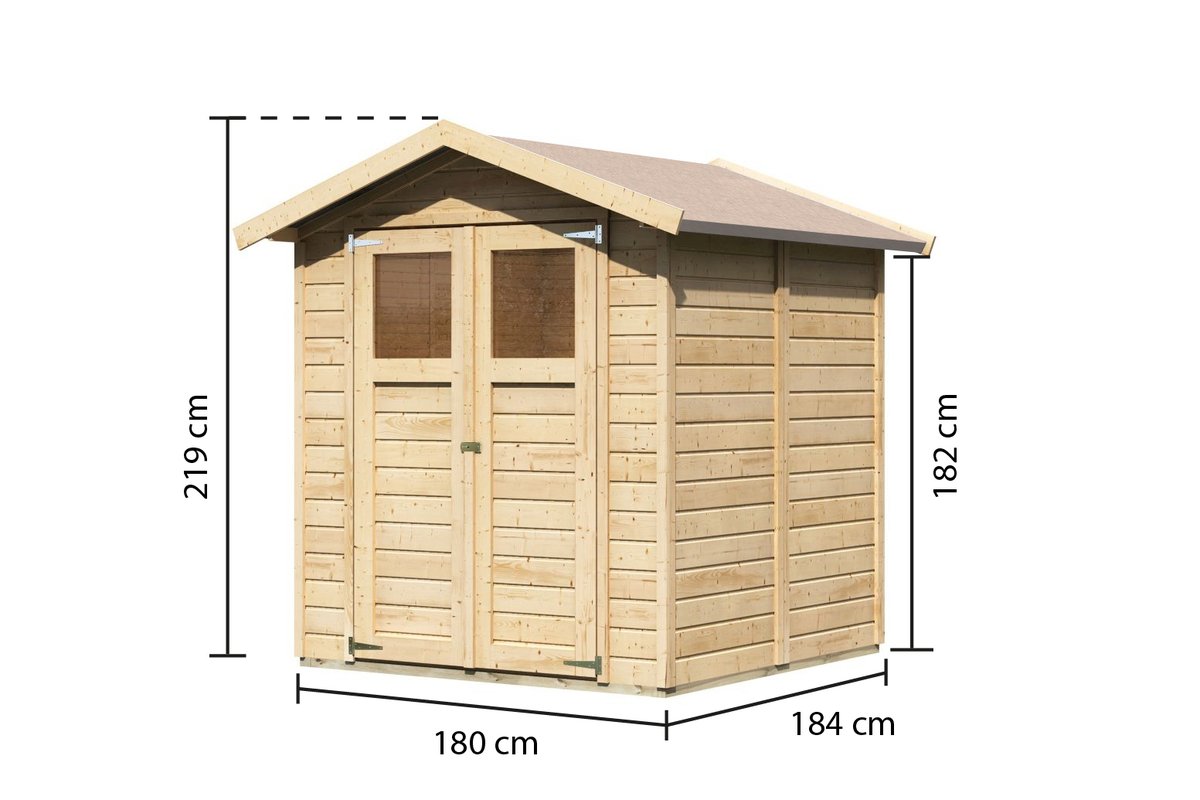 Gartenhaus Dahme 3 - 180x184 cm, 14 mm Holz naturbelassen, Karibu