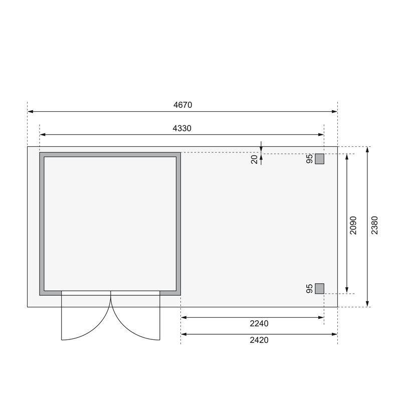 Gartenhaus Askola 2  - 213x217 cm mit Anbaudach 2,40m, 19 mm terragrau, Karibu