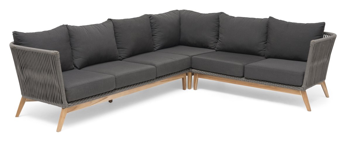 Himmelsnäs Ecksofa Teak/Olefin-Bespannung dunkelgrau, inkl. Kissen