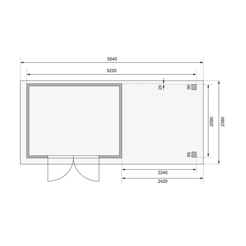 Gartenhaus Askola 4 - 302x217 cm mit Anbaudach 2,40m, 19 mm Holz terragrau, Karibu