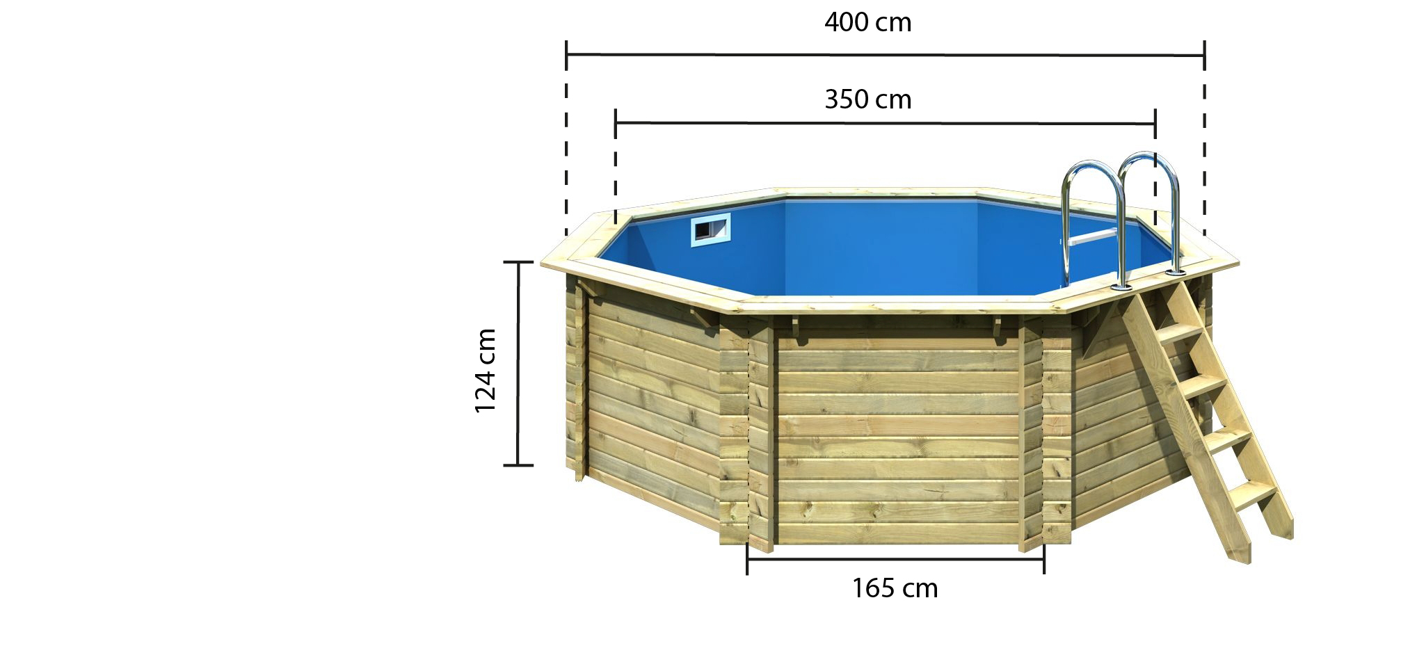 Karibu Pool Modell 1A Classic 400x400 cm, Holz kdi mit blauer Poolfolie 
