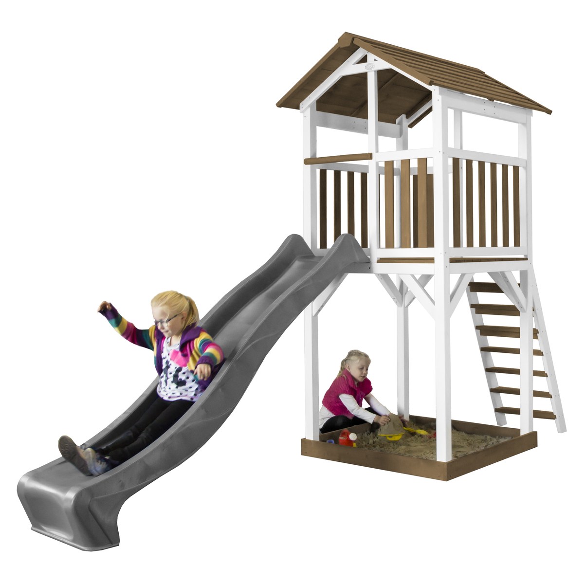 Spielturm Beach Tower Basic braun/weiß mit Rutsche grau