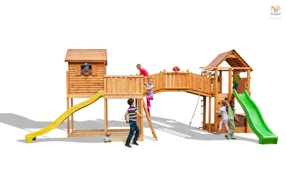 Spielplatz Maxi Set Fungoo SIZED PLAZA, teak-farben lasiert