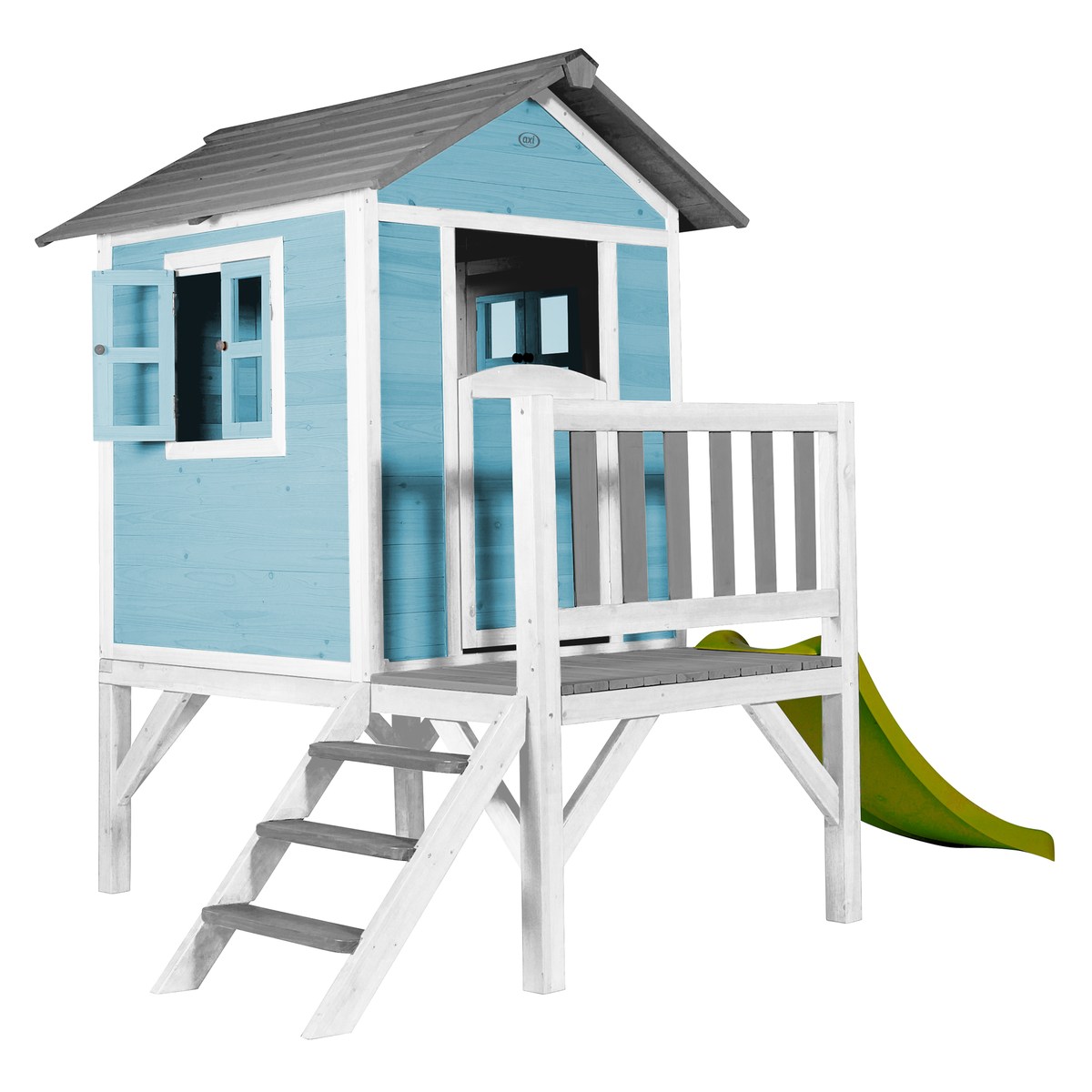 AXI Kinderspielhaus Lodge XL karibikblau mit Rutsche limone