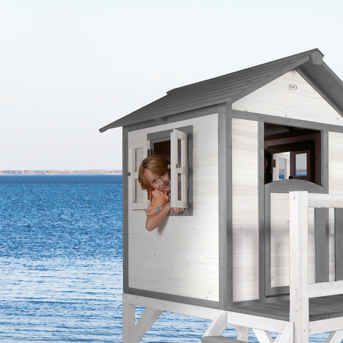 AXI Kinderspielhaus Lodge XL grau/weiß mit Rutsche grau
