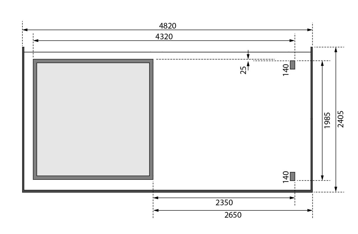 Gartenhaus Kandern 1  - 204x204 cm mit Anbaudach 2,35 m, 28 mm naturbelassen, Karibu