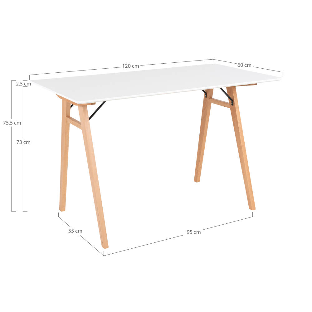 Schreibtisch - Vojens, weiß und natur 120x60 cm