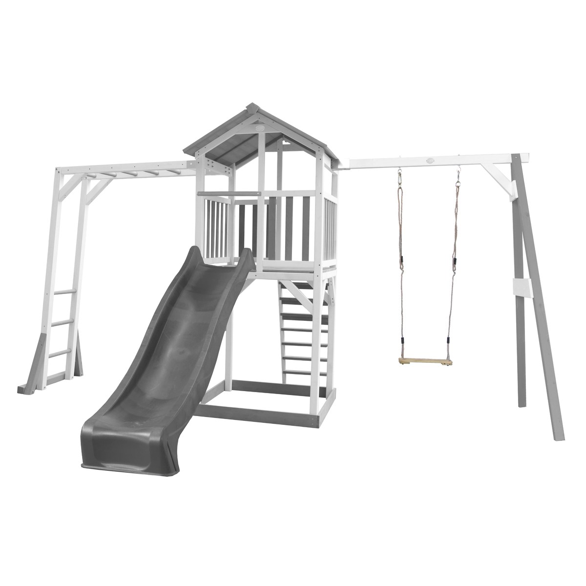 Spielturm Beach Tower Climbing & Swing grau/weiß mit Rutsche grau