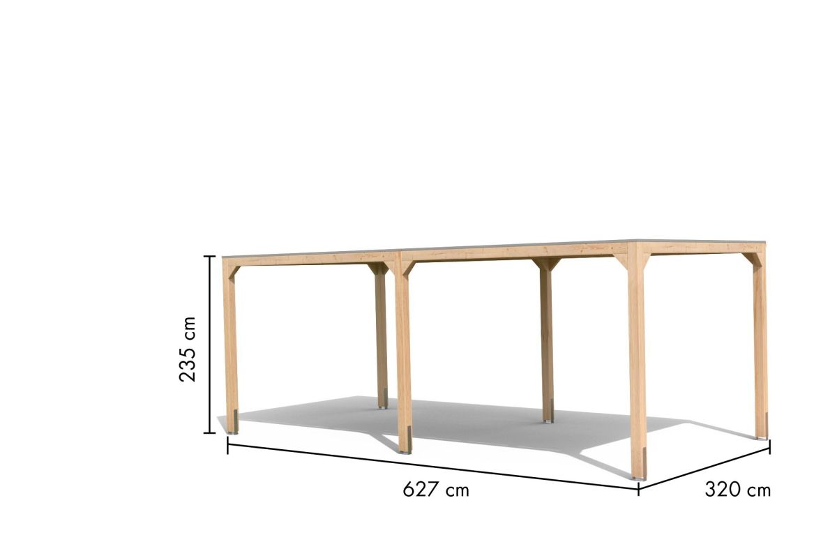 Pavillon Cubus mit 1 Verlängerung - 627x320 cm, Leimholz natur, Karibu