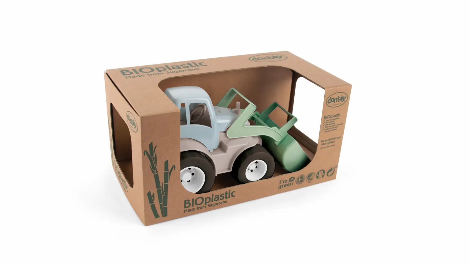 dantoy BIO Traktor (34,5 cm) mit Frontlader, aus Biokunststoff in sanften Farben