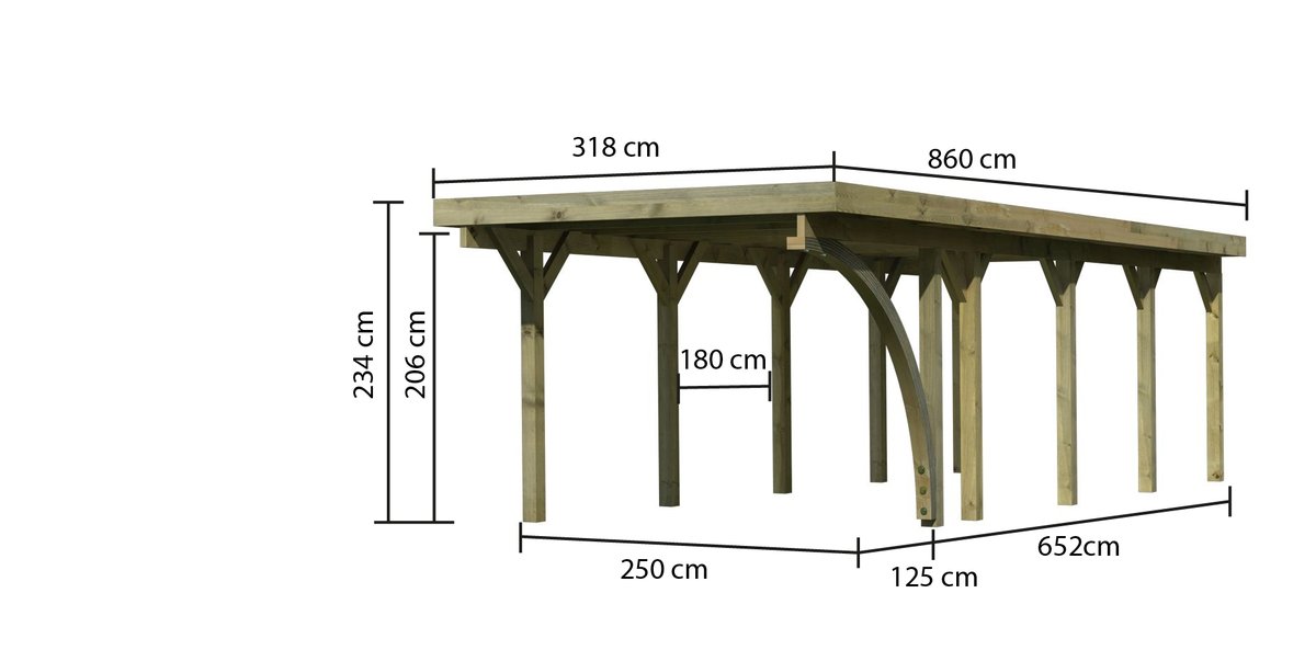 Einzelcarport CLASSIC 3 Variante B - 318x860 cm, kdi mit Stahldach