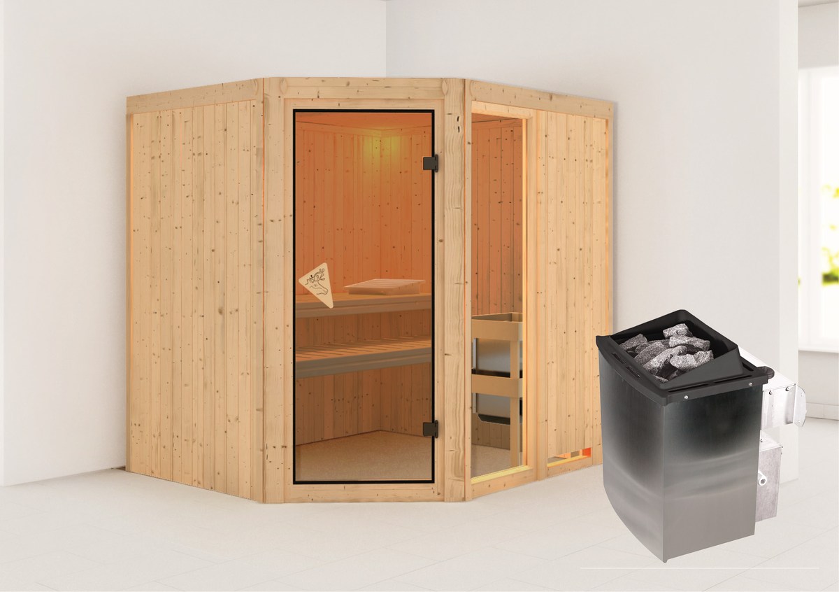 Aktionssauna Varberg "Premium" 2 - 196x170 cm, 68 mm Systemsauna | Set-Ofen 1