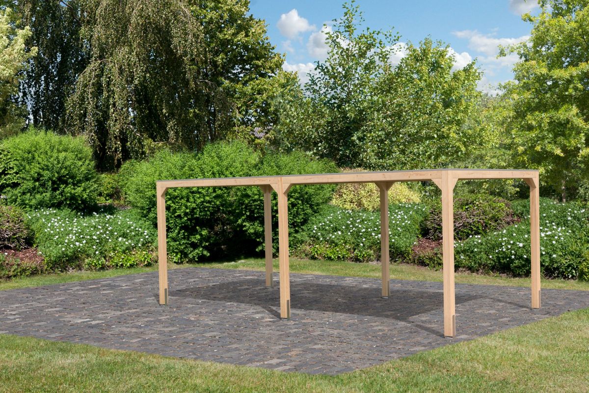 Pavillon Cubus mit 1 Verlängerung - 627x320 cm, Leimholz natur, Karibu